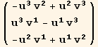 ( {{-u_3^3 v_2^2 + u_2^2 v_3^3}, {u_3^3 v_1^1 - u_1^1 v_3^3}, {-u_2^2 v_1^1 + u_1^1 v_2^2}} )