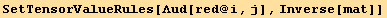SetTensorValueRules[Λud[red @ i, j], Inverse[mat]]