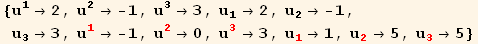 {u_1^1→2, u_2^2→ -1, u_3^3→3, u_1^1→2, u_2^2→ -1, u_3^3→3, u_1^1→ -1, u_2^2→0, u_3^3→3, u_1^1→1, u_2^2→5, u_3^3→5}