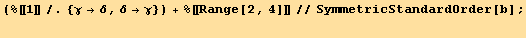 (%[[1]]/.{γ→δ, δ→γ}) + %[[Range[2, 4]]]//SymmetricStandardOrder[b] ; 