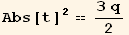 Abs[t]^2 == (3 q)/2